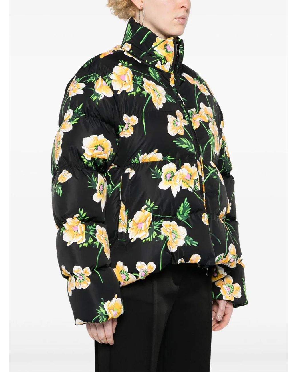 Balenciaga Green Floral Insulated Zip-Up Jacket