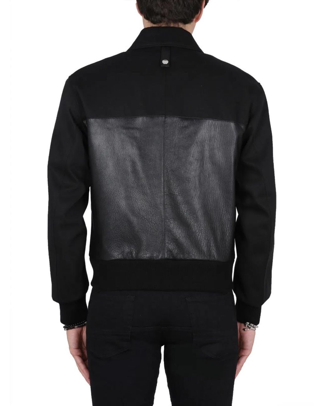McQueen Black Leather Bomber Jacket for men