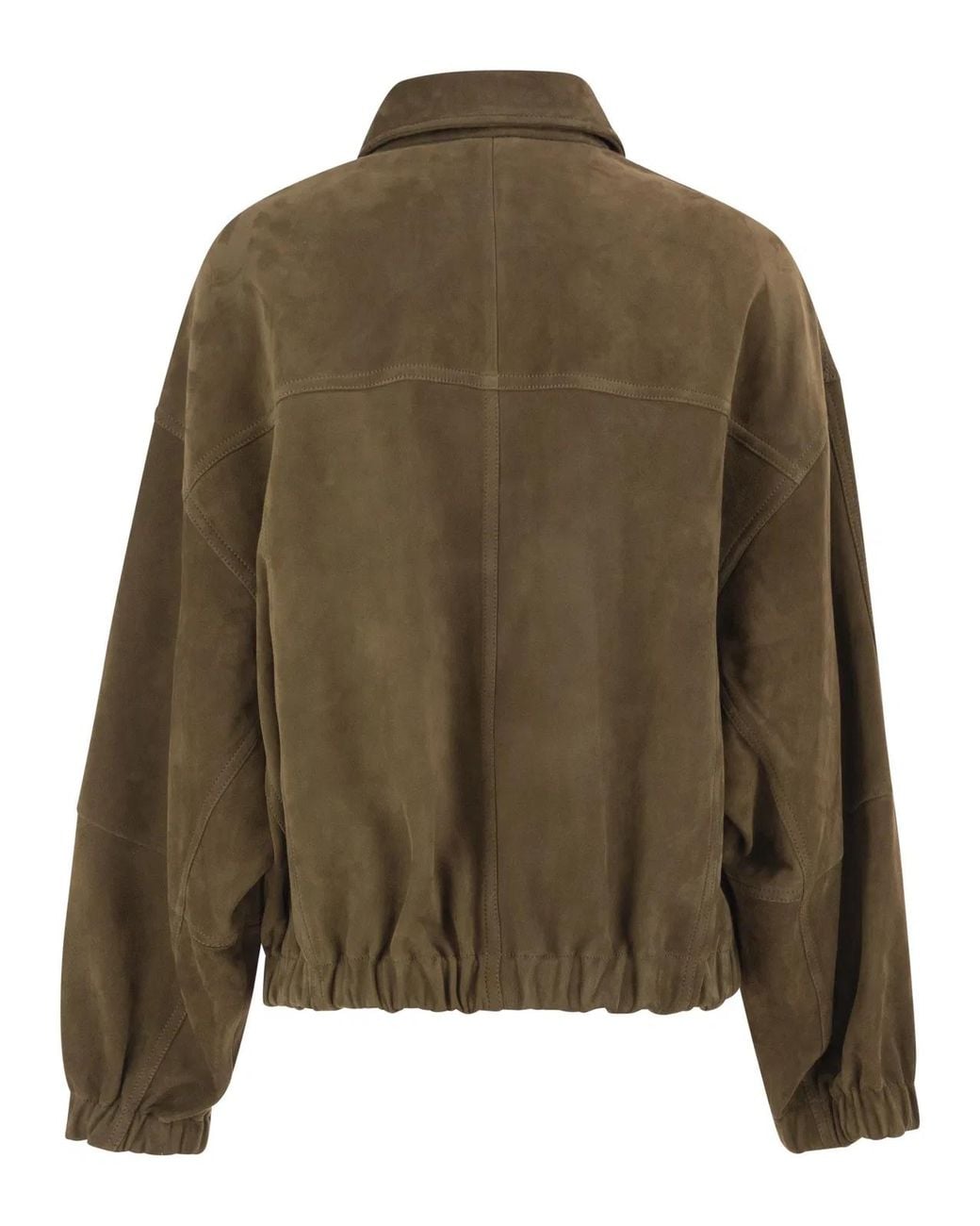 Brunello Cucinelli Green Suede Leather Bomber Jacket