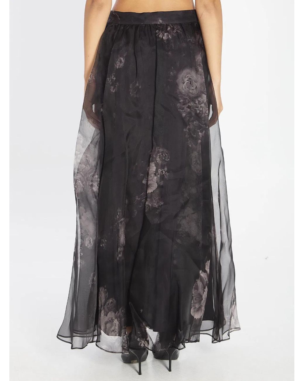 Zimmermann Black Hypnotic Silk Organza Maxi Skirt
