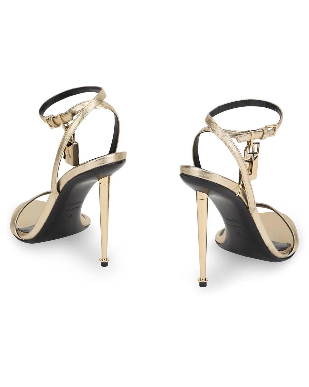 Tom Ford White Laminated Nappa Padlock Pointy Naked Sandal