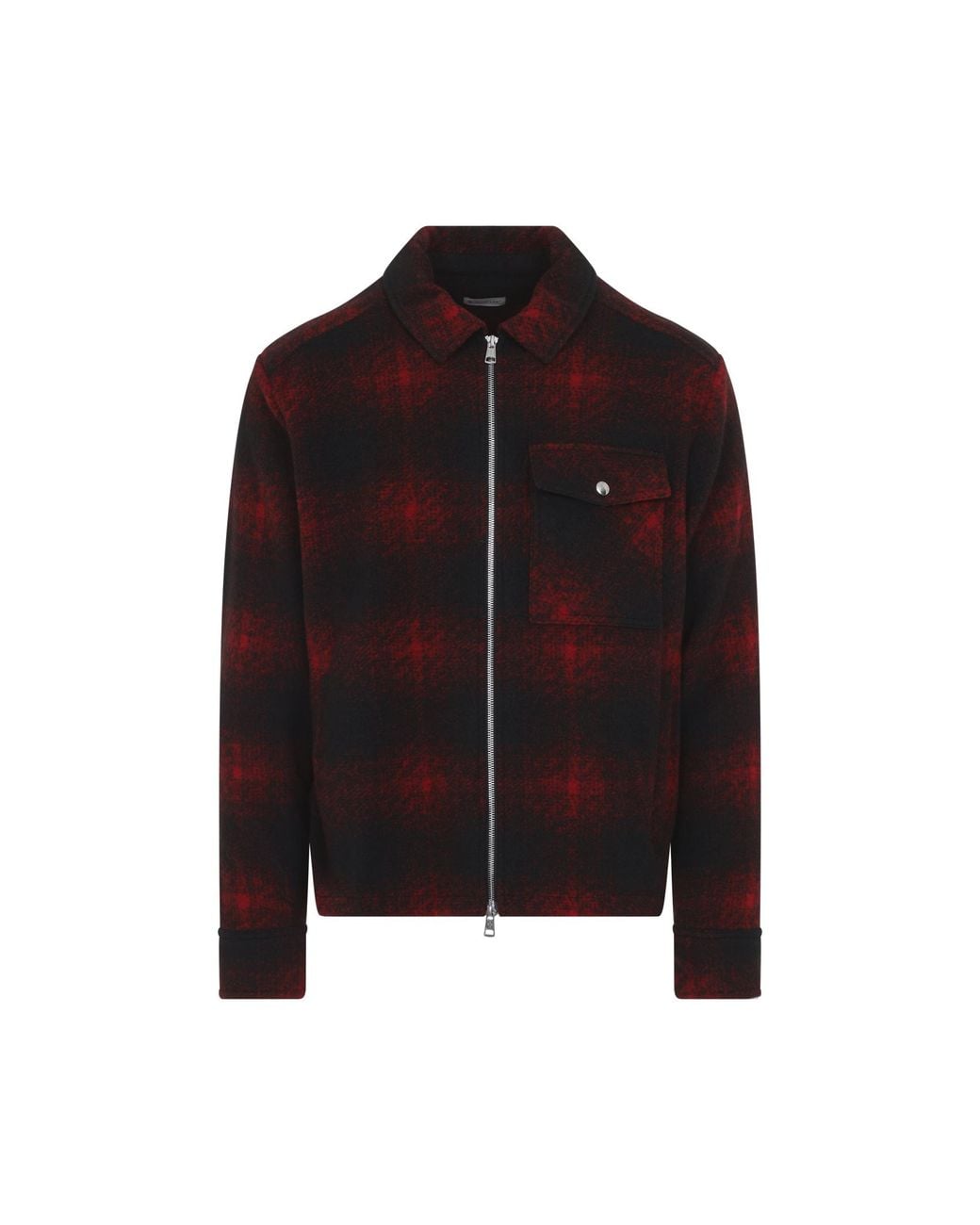 Moncler Red Overshirt Con Zip Motivo Check for men