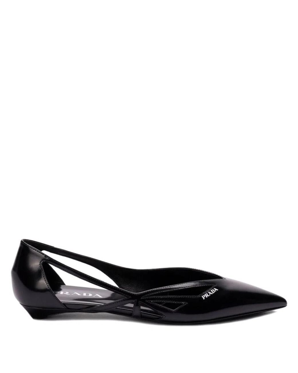 Prada Black 15Mm Cut-Out Leather Ballerina Shoes