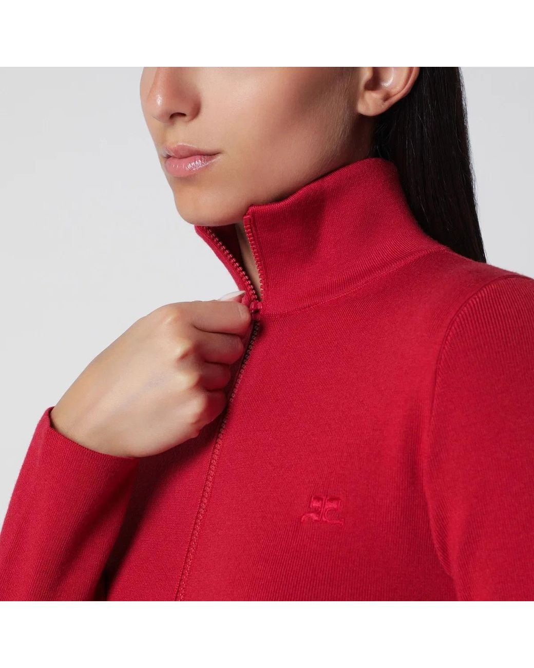 Courreges Red High-Neck Iced Merino Wool Cardigan