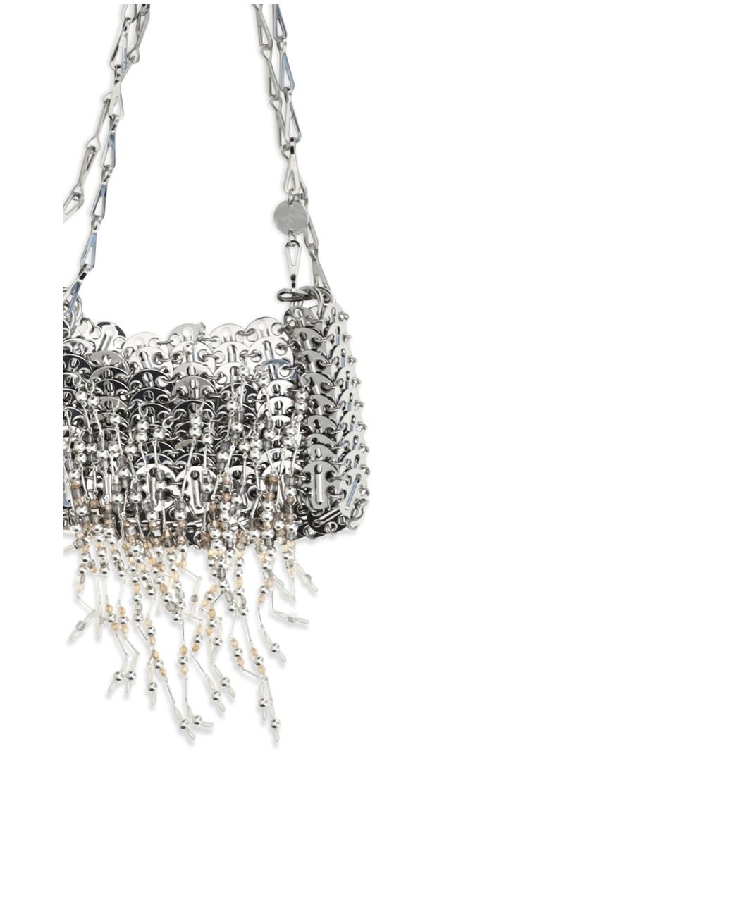 Rabanne White Nano 1969 Pearl Fringe Shoulder Bag Stainless Steel; Brass; Glass