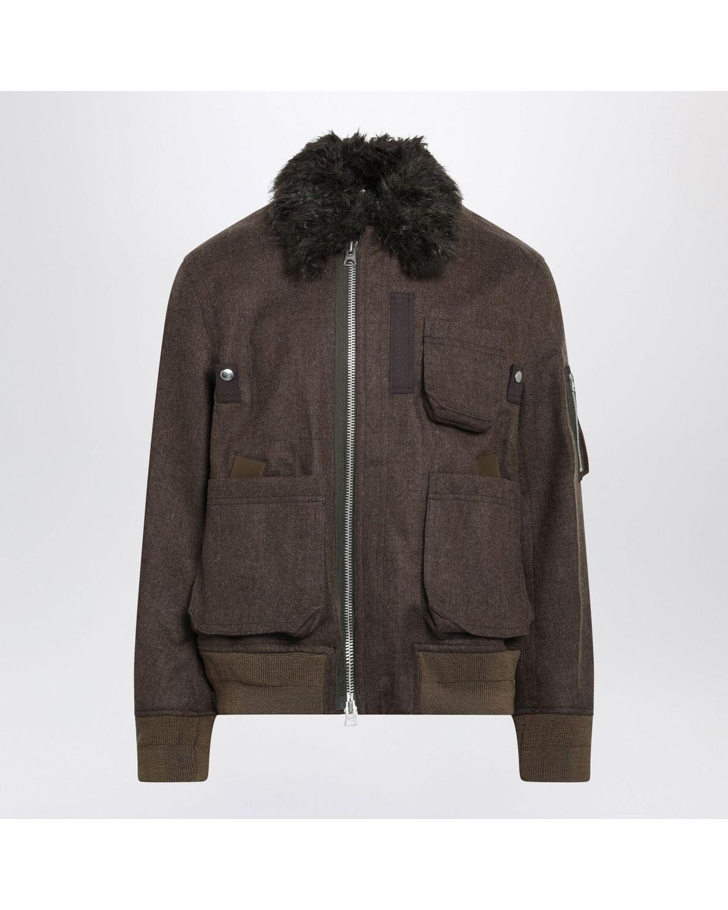 Sacai Brown Melton Wool Blouson Jacket for men