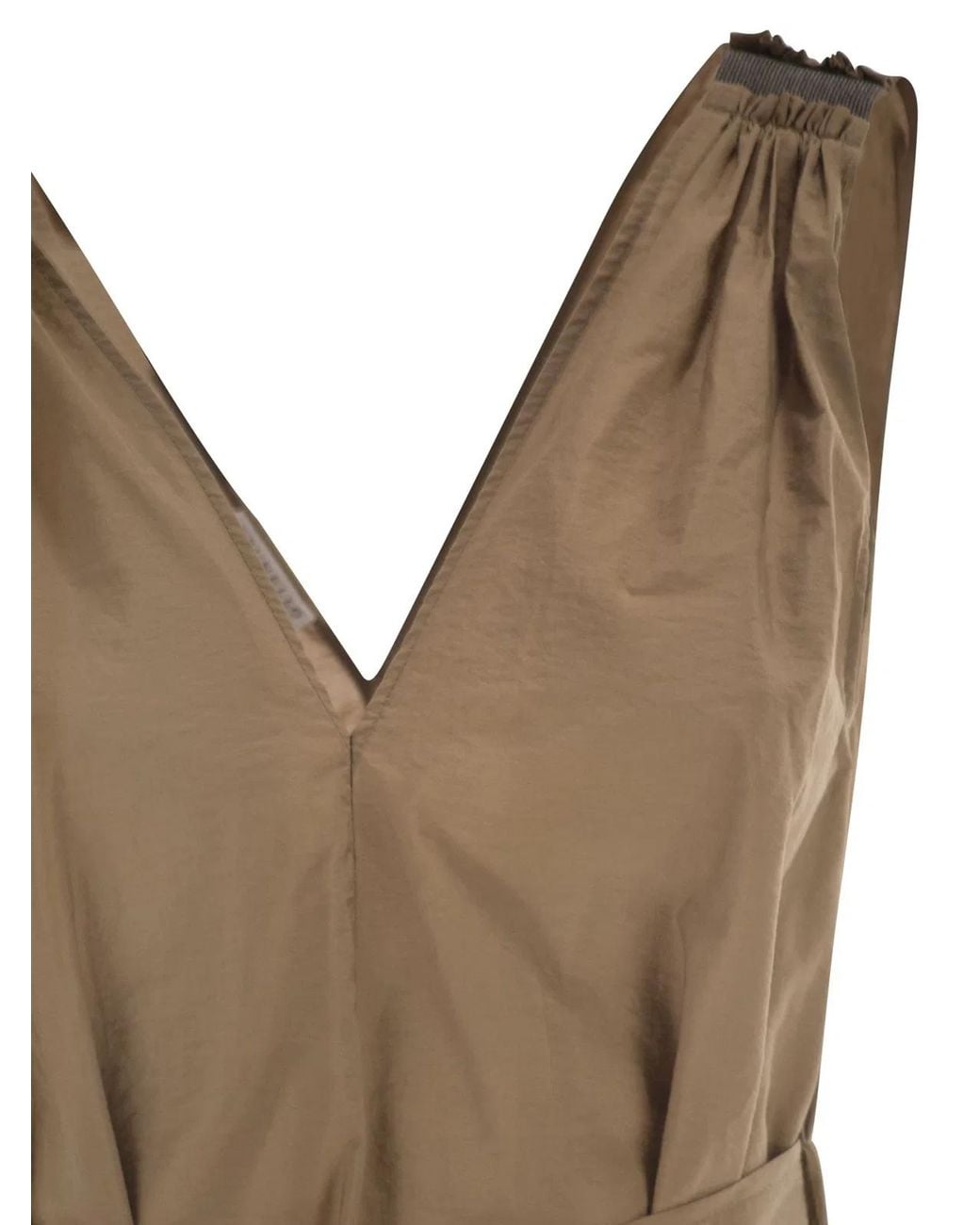 Brunello Cucinelli Natural Techno Cotton Poplin Dress With Belt And Precious Shoulder Detail