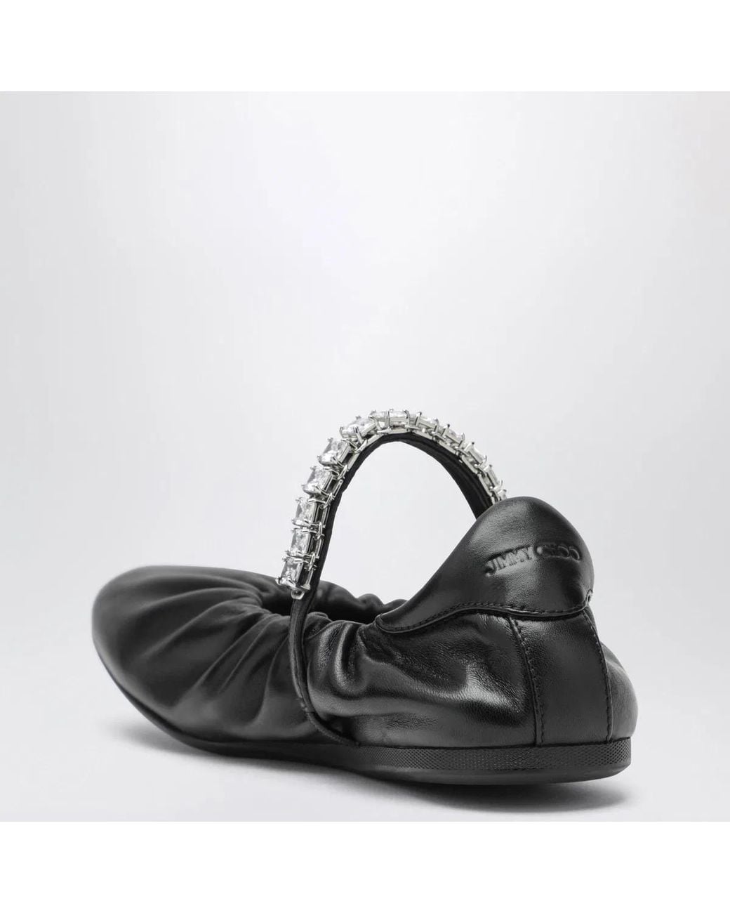 Jimmy Choo Black Jade Soft Nappa-Leather Ballerina Flats With Crystal Strap