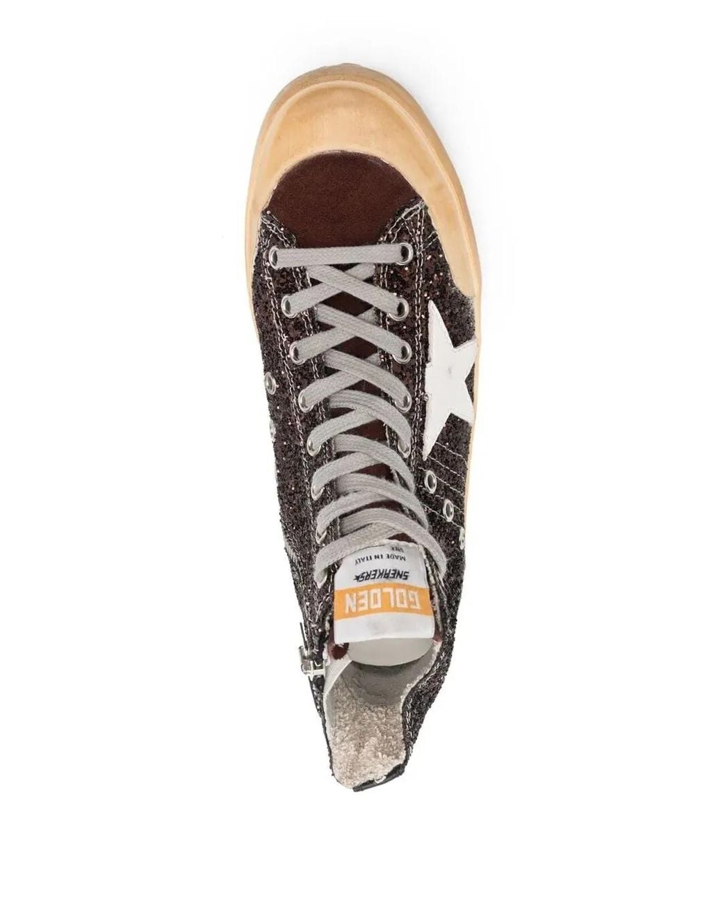 Golden Goose Deluxe Brand Brown "Francy Penstar" Glitter Upper Suede Toe Leather Star And List