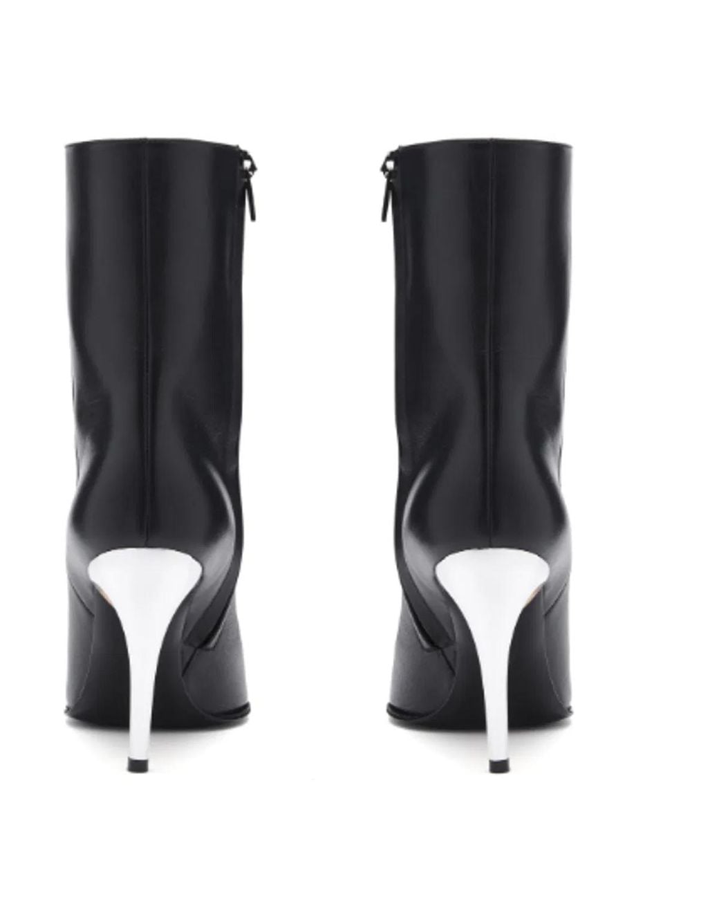 McQueen Black Almond Toe Leather Boots