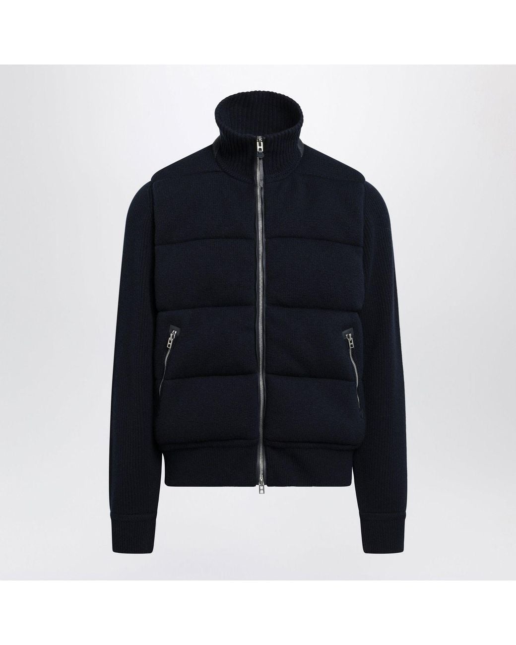 Tom Ford Blue Quilted Ribbed-Knit Jacket for men