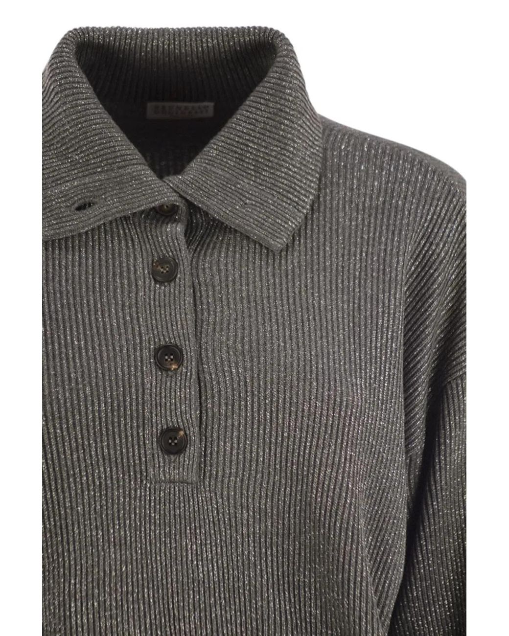 Brunello Cucinelli Gray Cotton And Viscose Rib Knit High Collar