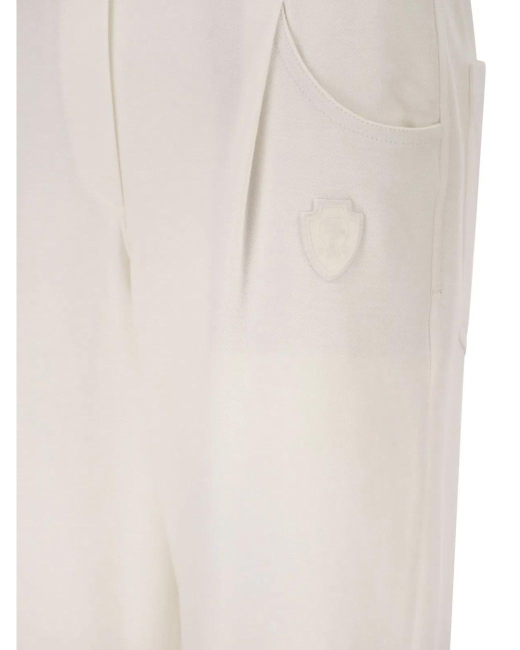 Brunello Cucinelli White Stretch Cotton Gabardine Jogging Trousers