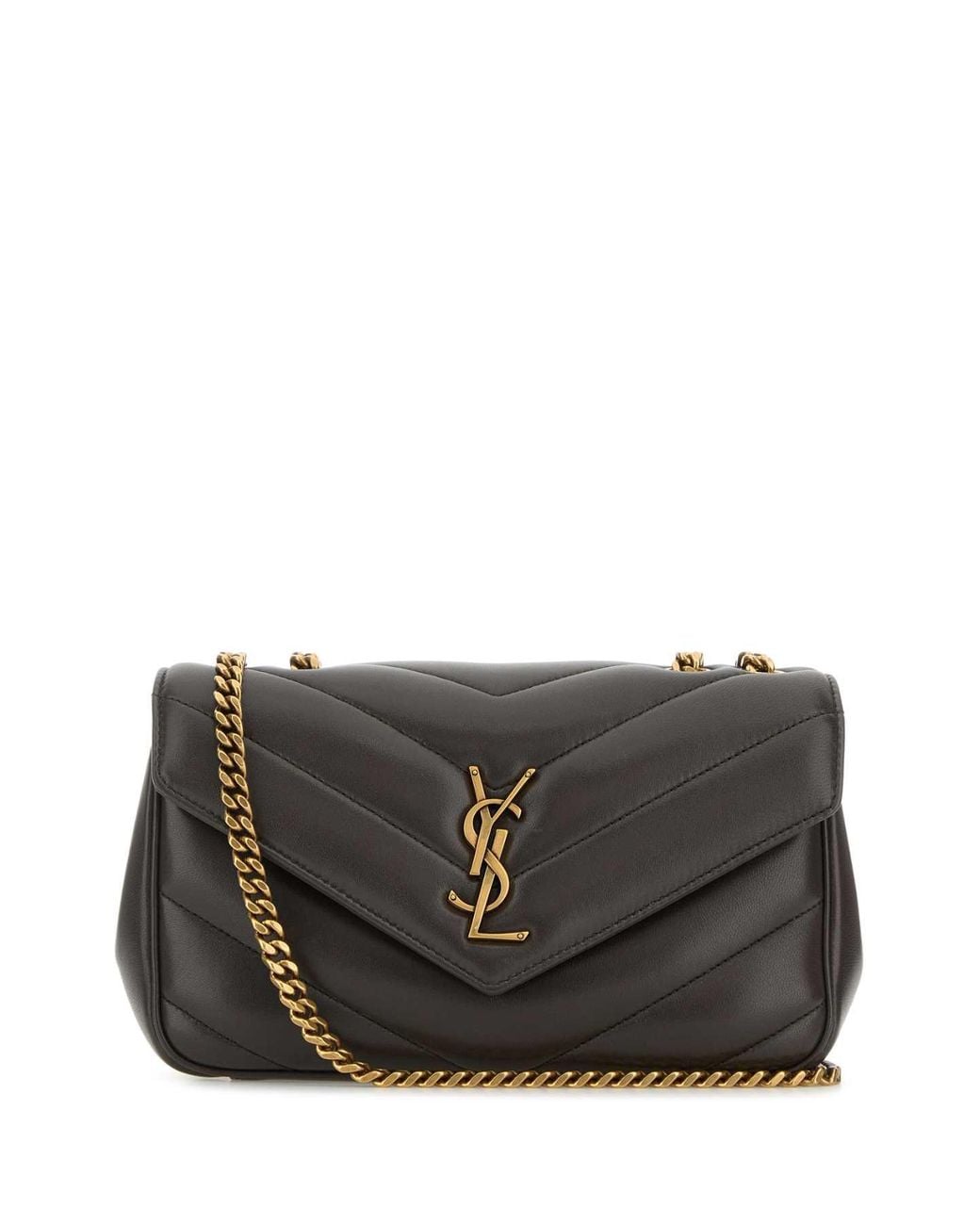 Saint Laurent Black Dark Leather Small Loulou Shoulder Bag