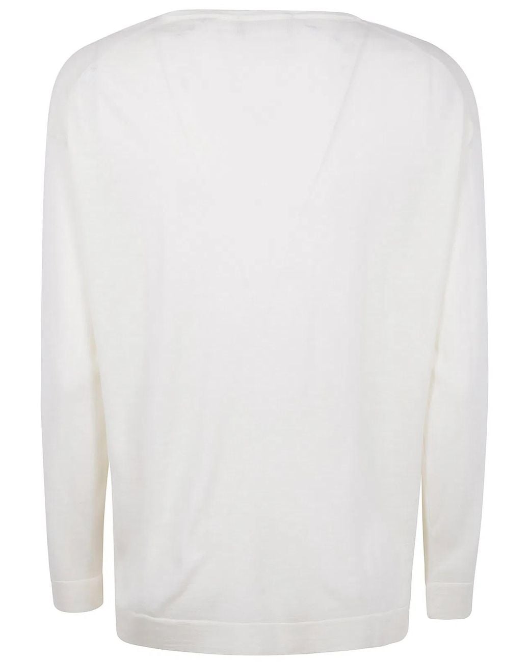 Drumohr White Long Sleeve V-Neck Extrafine Sweater