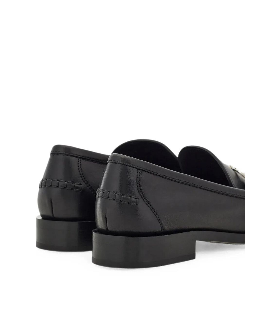 Ferragamo Black Leather Loafers With-Tone Metal Bit Detail