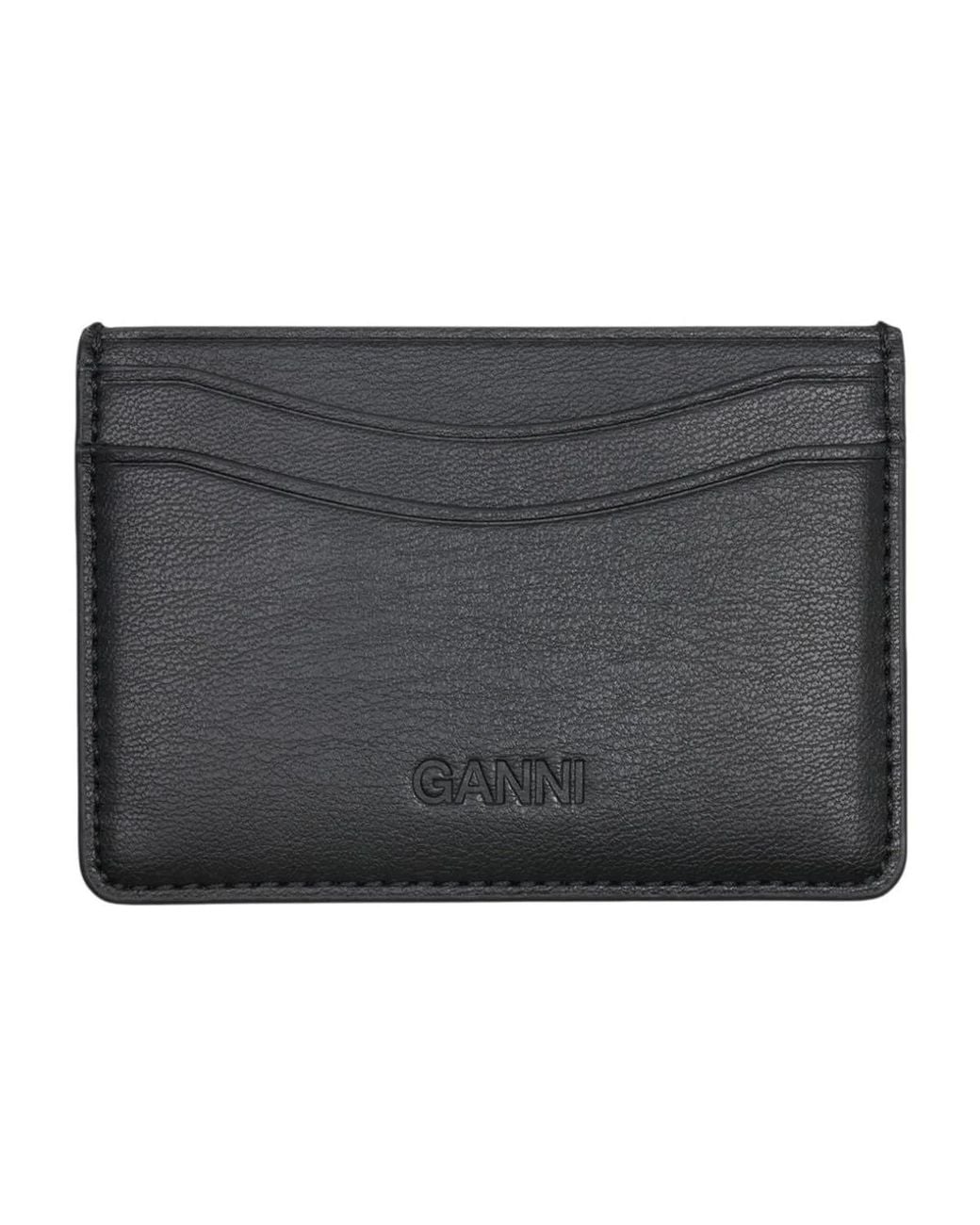 Ganni Black Bou Hearts Studs Card Holder