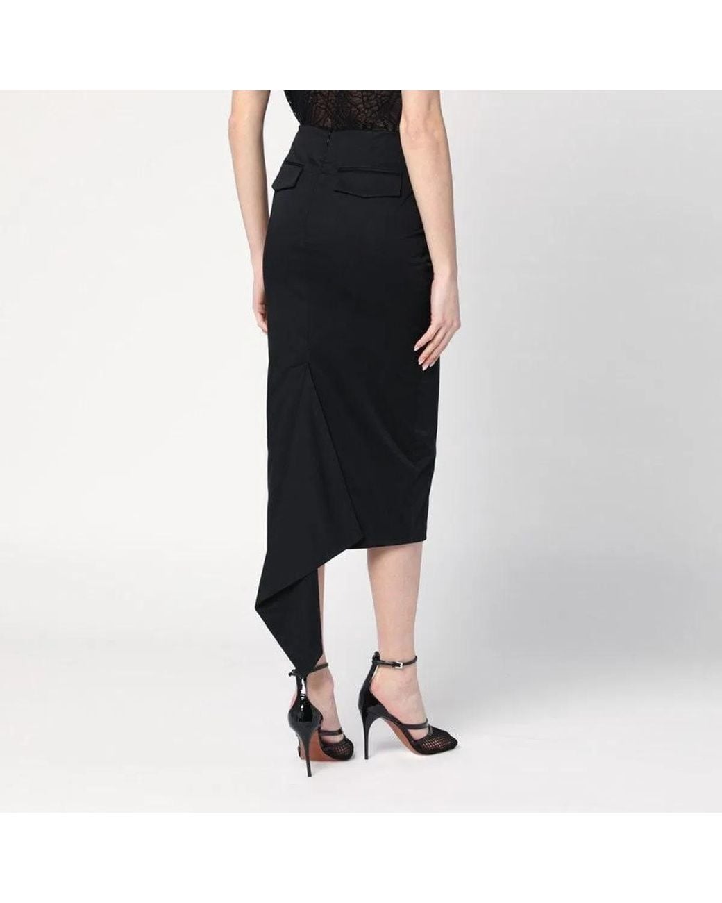 THE LATEST Black Cotton Midi Skirt