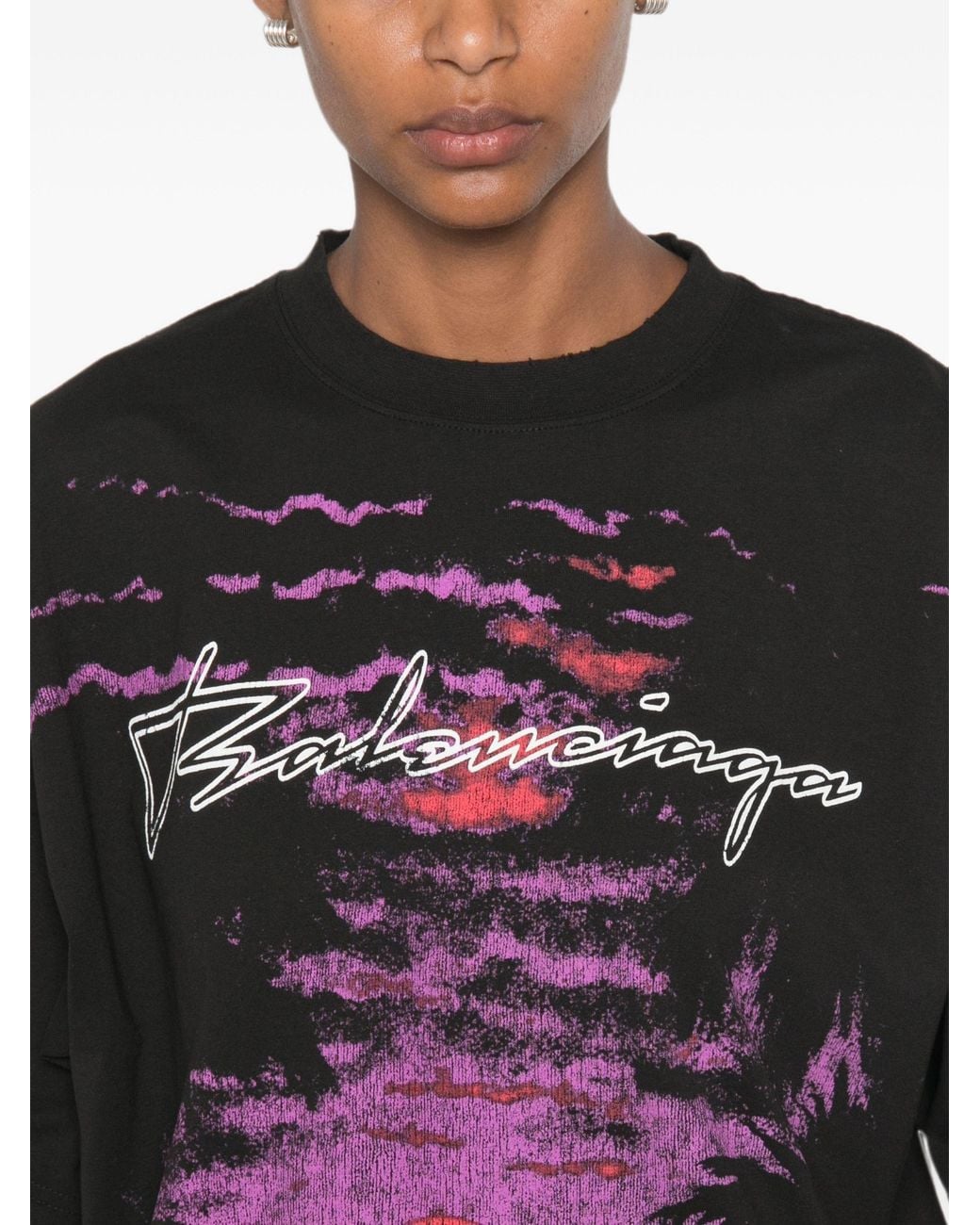 Balenciaga Black Printed Cotton T-Shirt