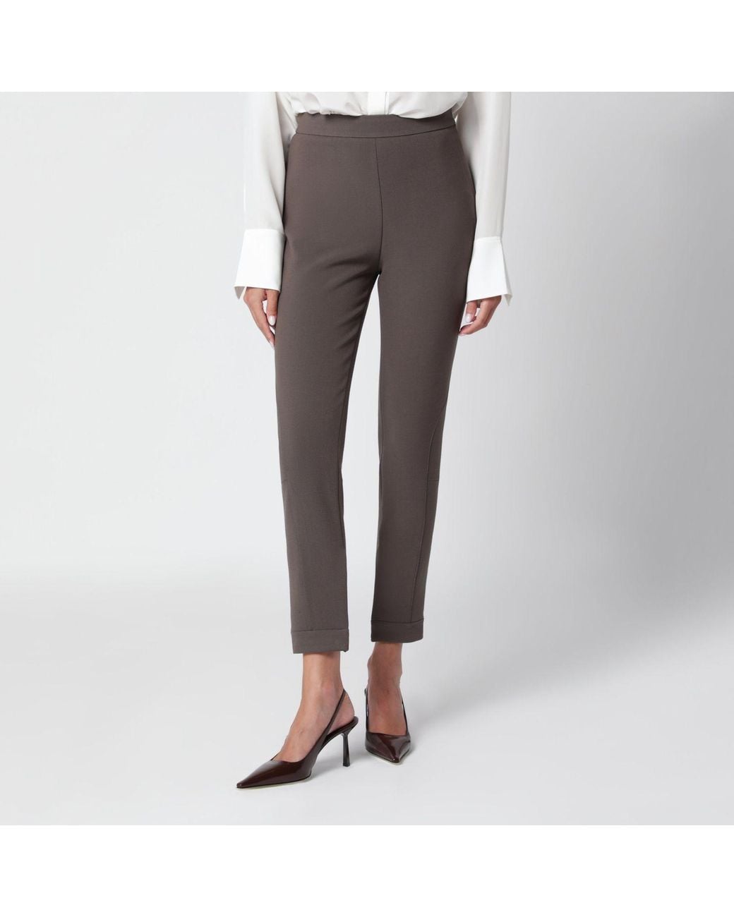 Victoria Beckham Gray Khaki Virgin Woolblend Trousers