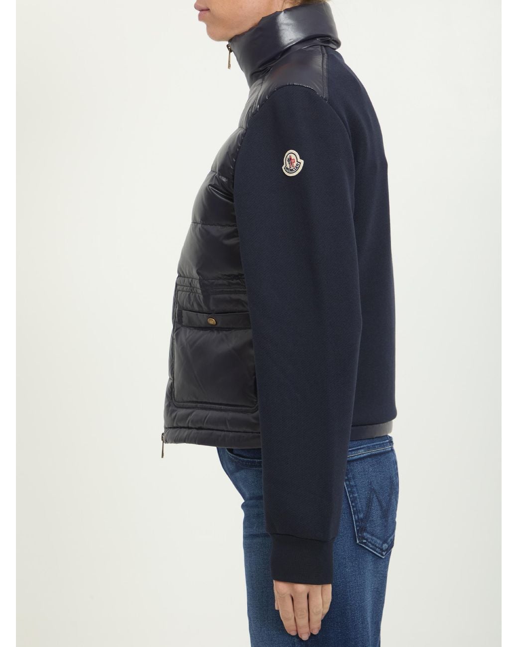 Moncler Blue Cotton Zip-Up Sweatshirt With Nylon Front