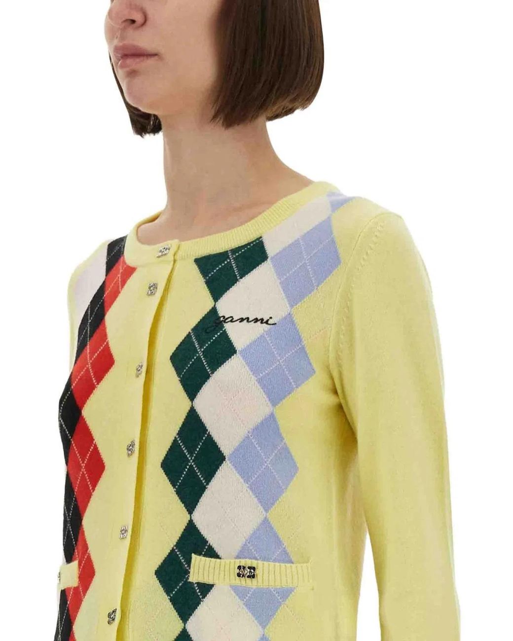 Ganni Black Check Cardigan