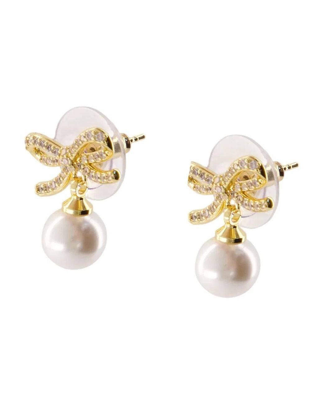 Self-Portrait Metallic Bow Pearl Earrings