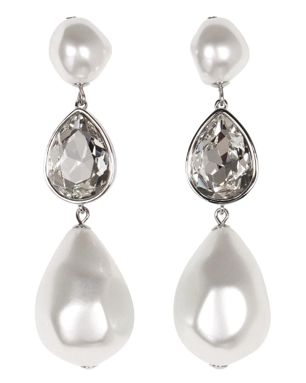Self-Portrait White Pearl Crystal Droplet Earrings