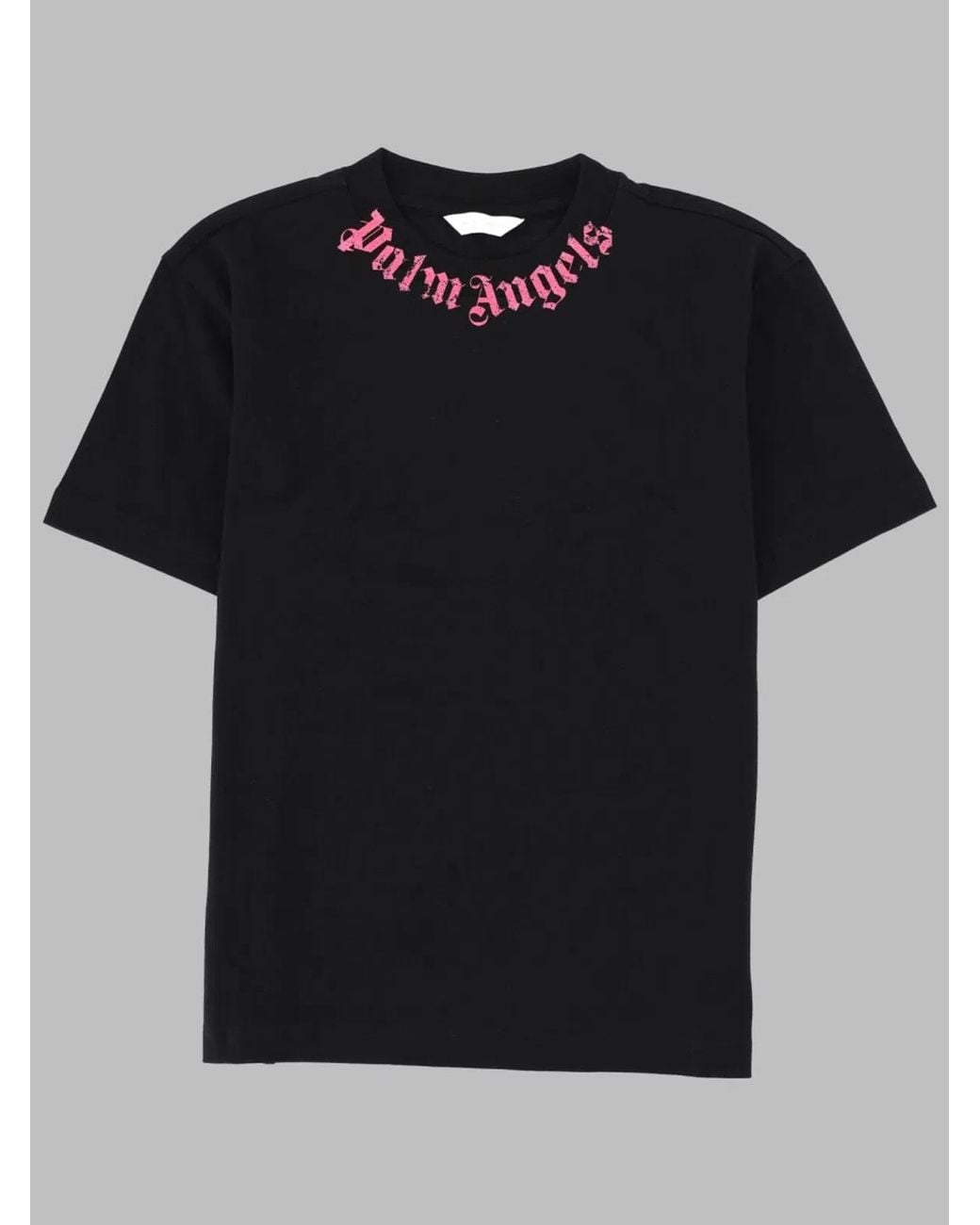 Palm Angels Black Neck Logo Brushed Reg Tee S/S Girl