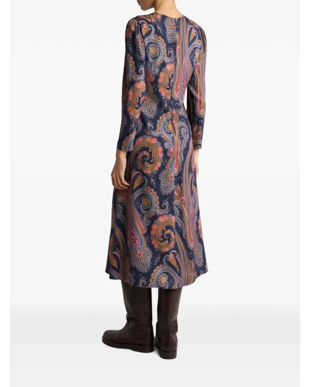 Etro Purple Crepe Midi Dress With Paisley Motif