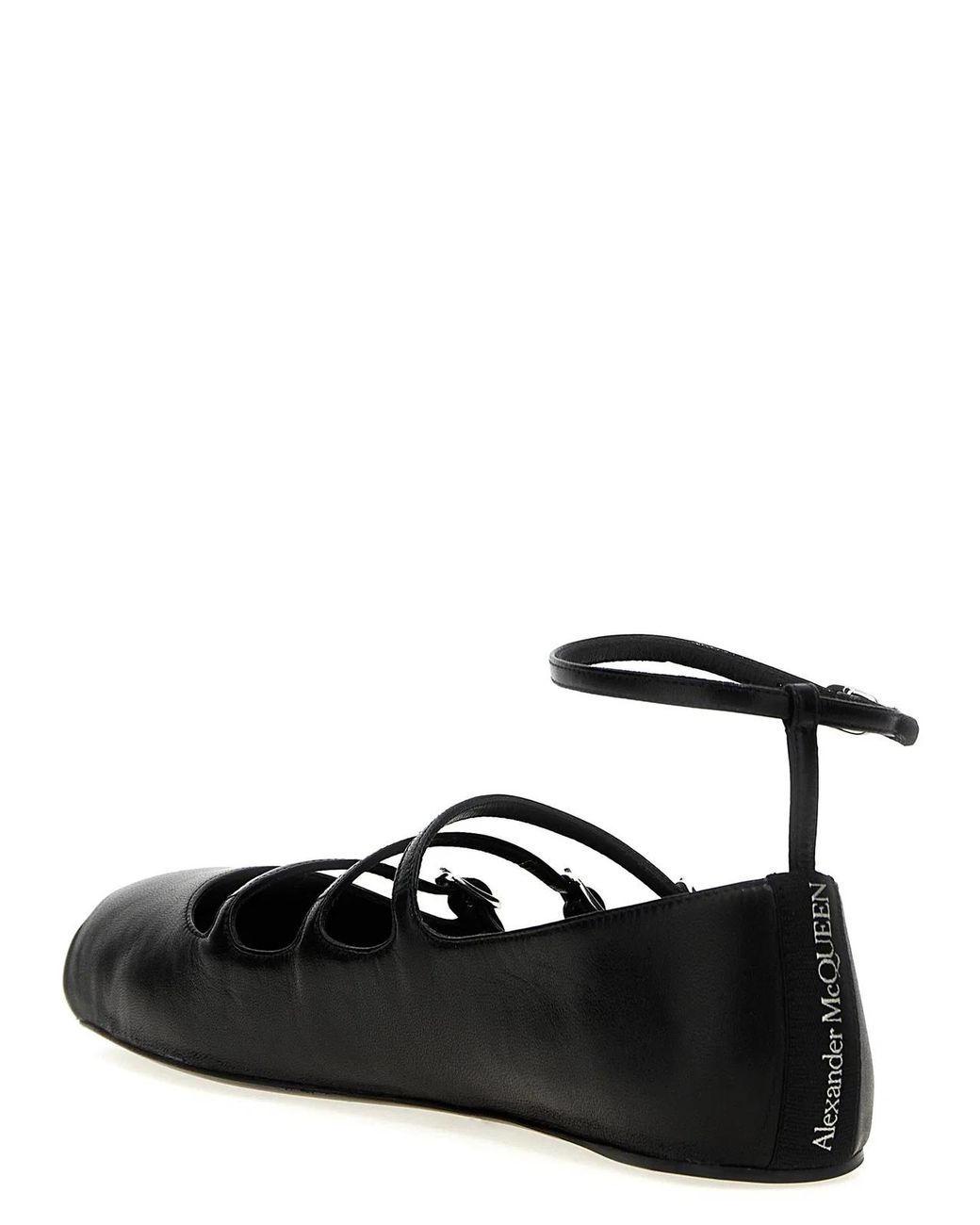 McQueen Black Leather Strap Ballet Flats