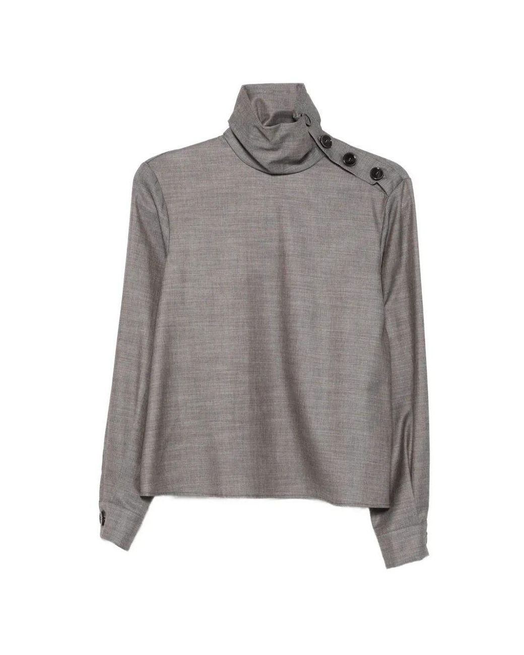 Patrizia Pepe Gray Blouse With Button Details And High Neck