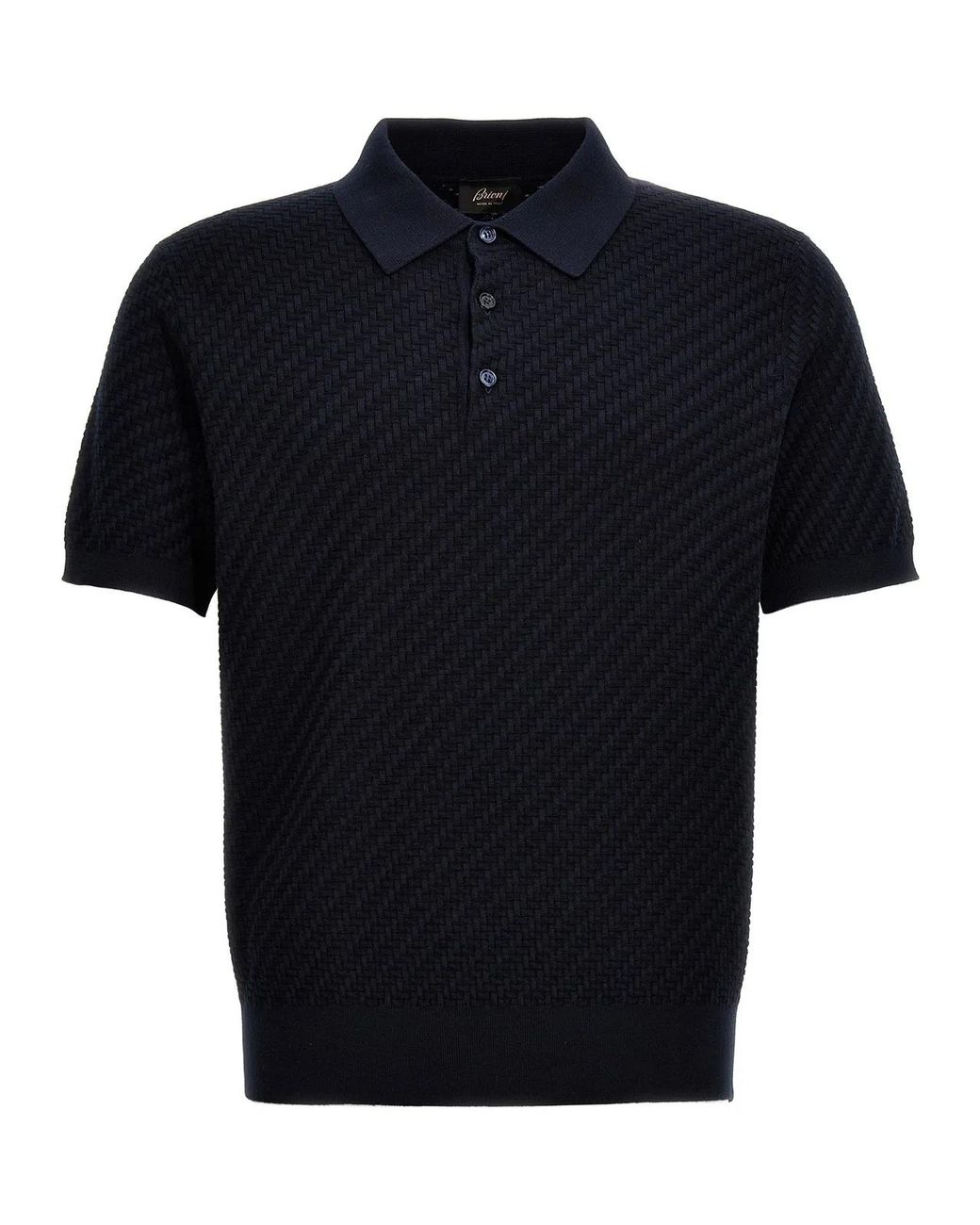 Brioni Black Woven Knit Polo Shirt for men