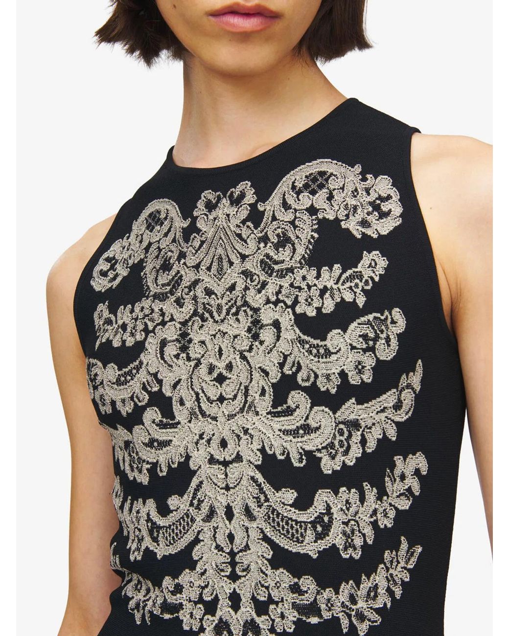 McQueen Black Lace Ribcage Jacquard Mini Dress