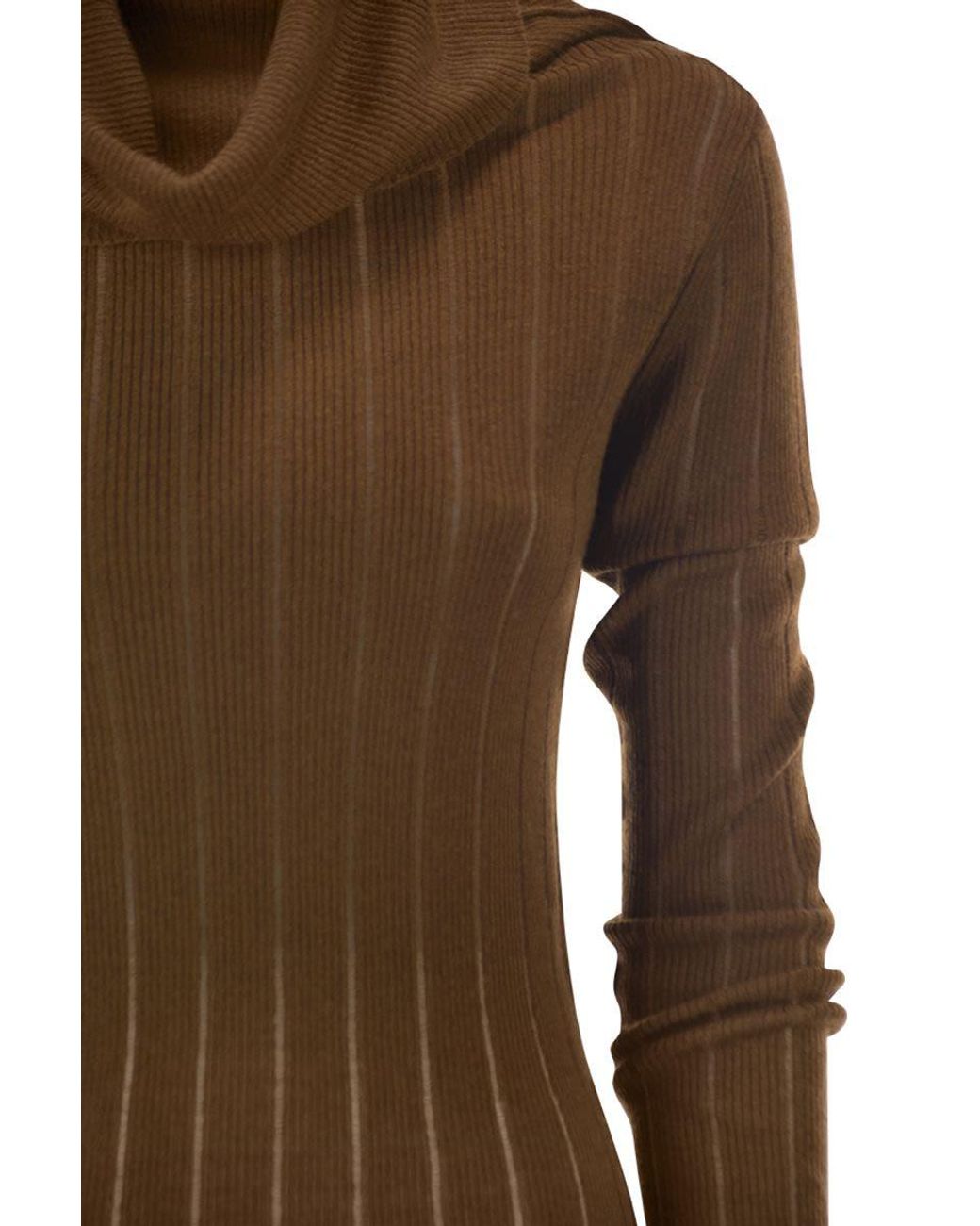 Max Mara Brown Mstbadesse – Fitted Silk And Wool Ribbed Turtleneck