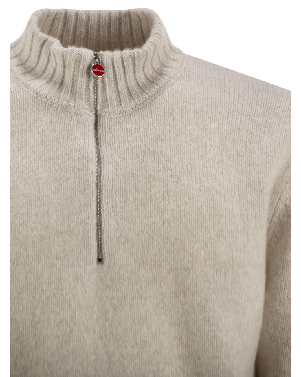 Kiton Natural Pure Cashmere Half-Zip High-Neck Jumper for men