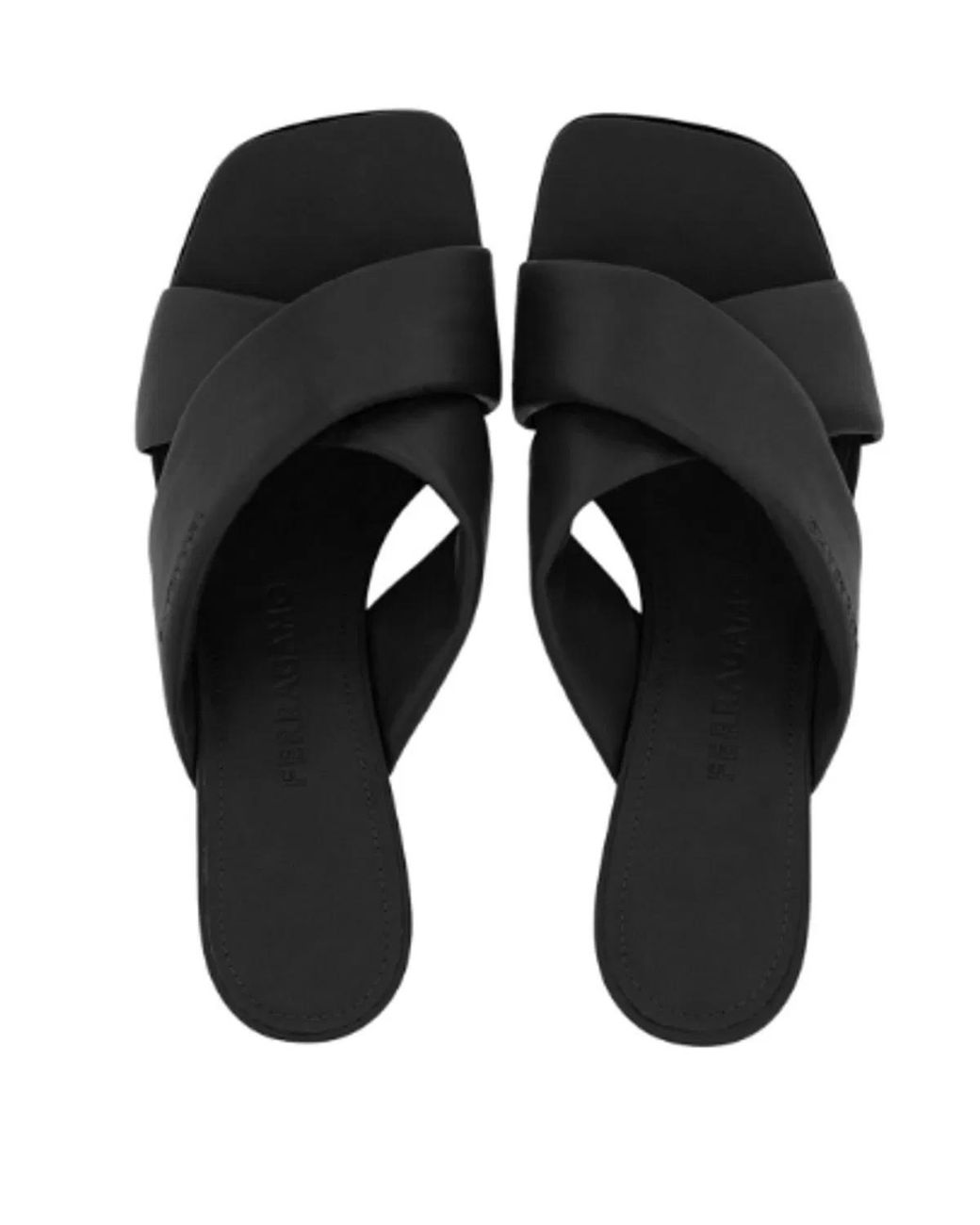Ferragamo Black Elegant Slip-On Heels With Crossover Design