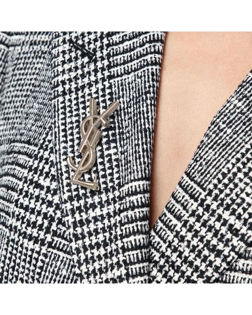 Saint Laurent White Cassandre Cord Texture Metal Brooch