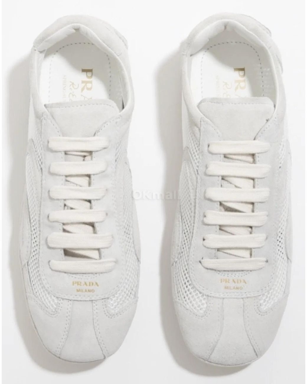Prada Gray Polyester Calf Leather Flat Shoes
