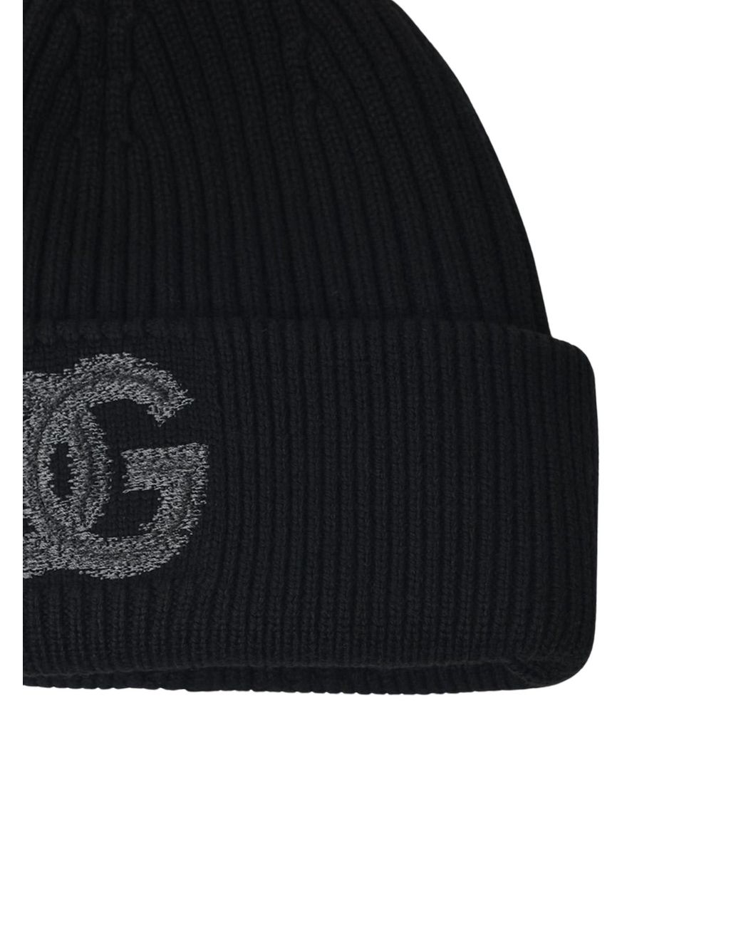 Dolce & Gabbana Black Dolce & Gabbana Ribbed Logo Beanie Hat for men