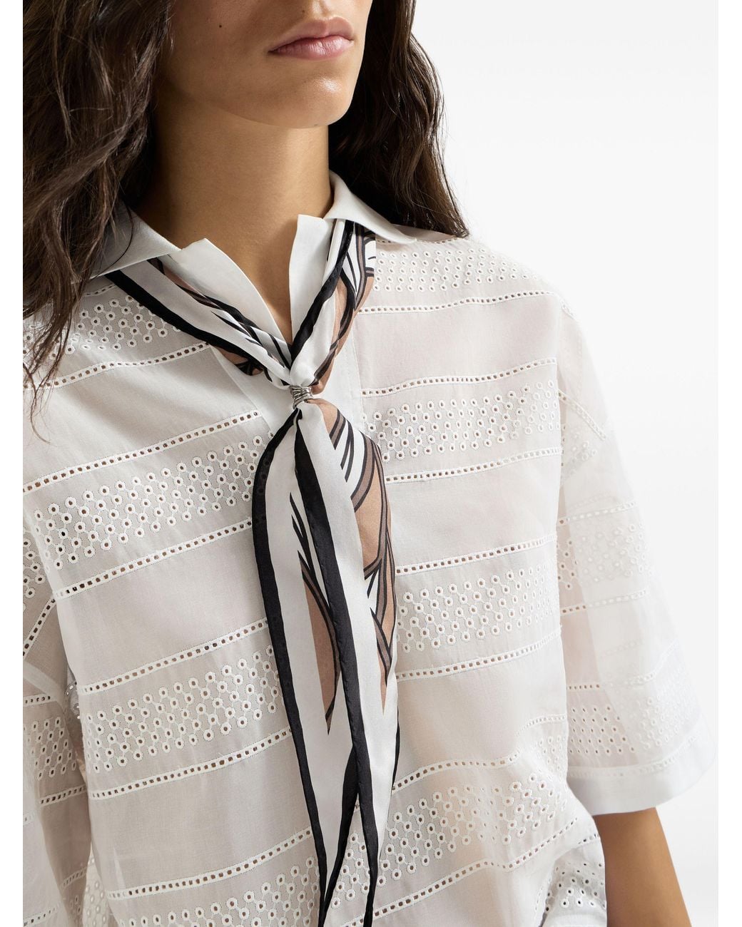 Brunello Cucinelli Multicolor Cacao Leaves Print Silk Foulard