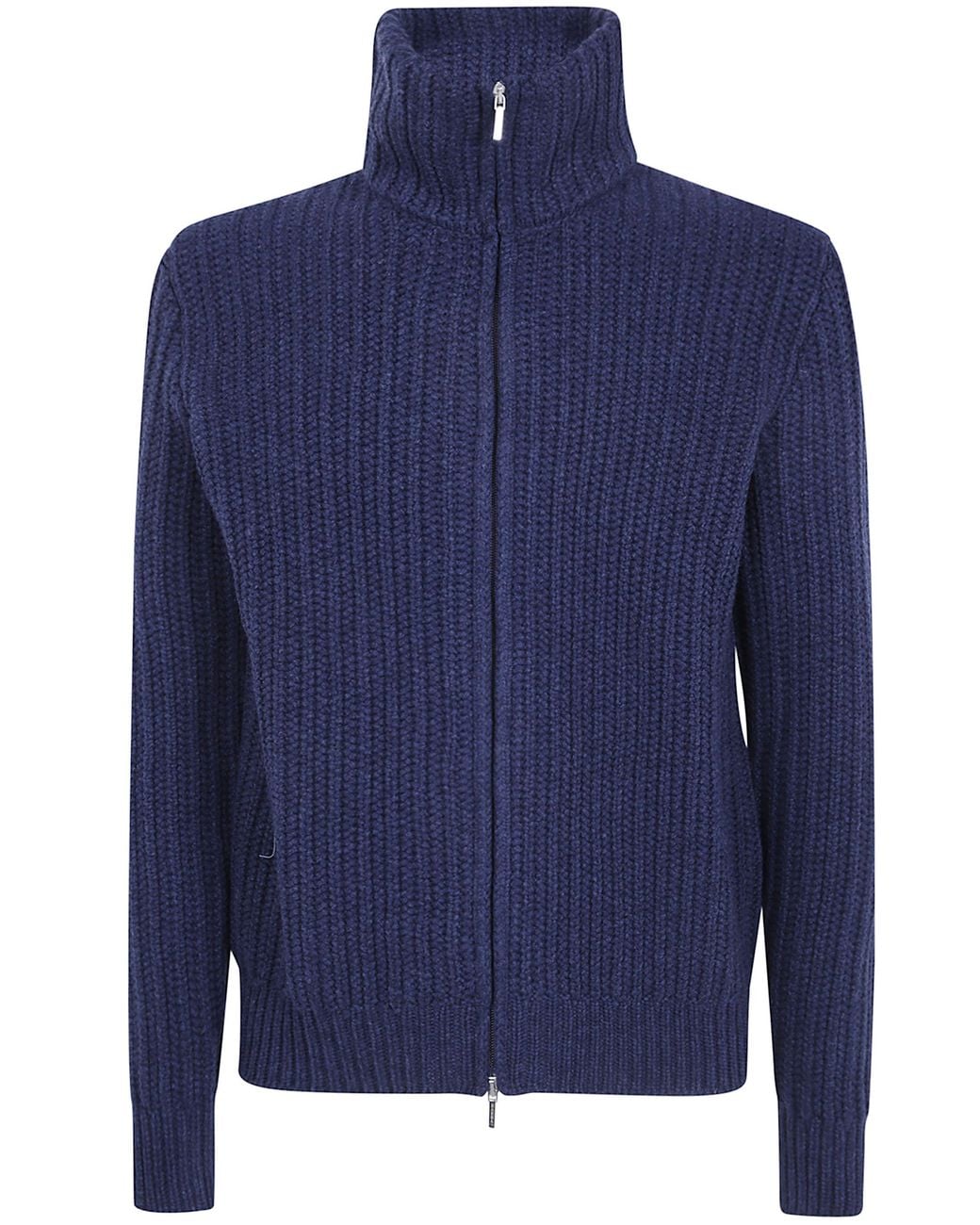 Barba Napoli Blue Wool Cashmere Viscose Full Zip Sweater for men