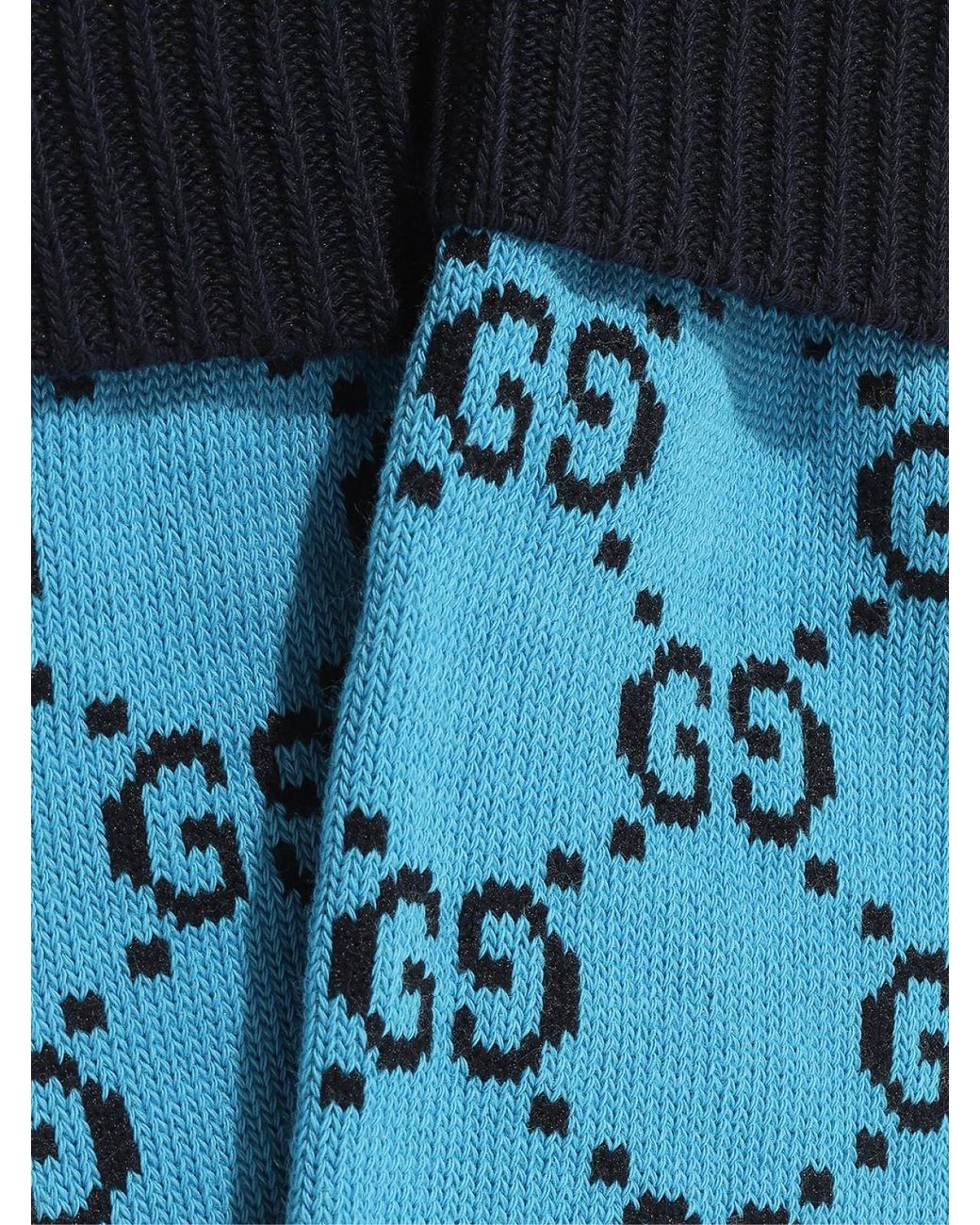 Gucci Blue Monogram Logo Long Socks