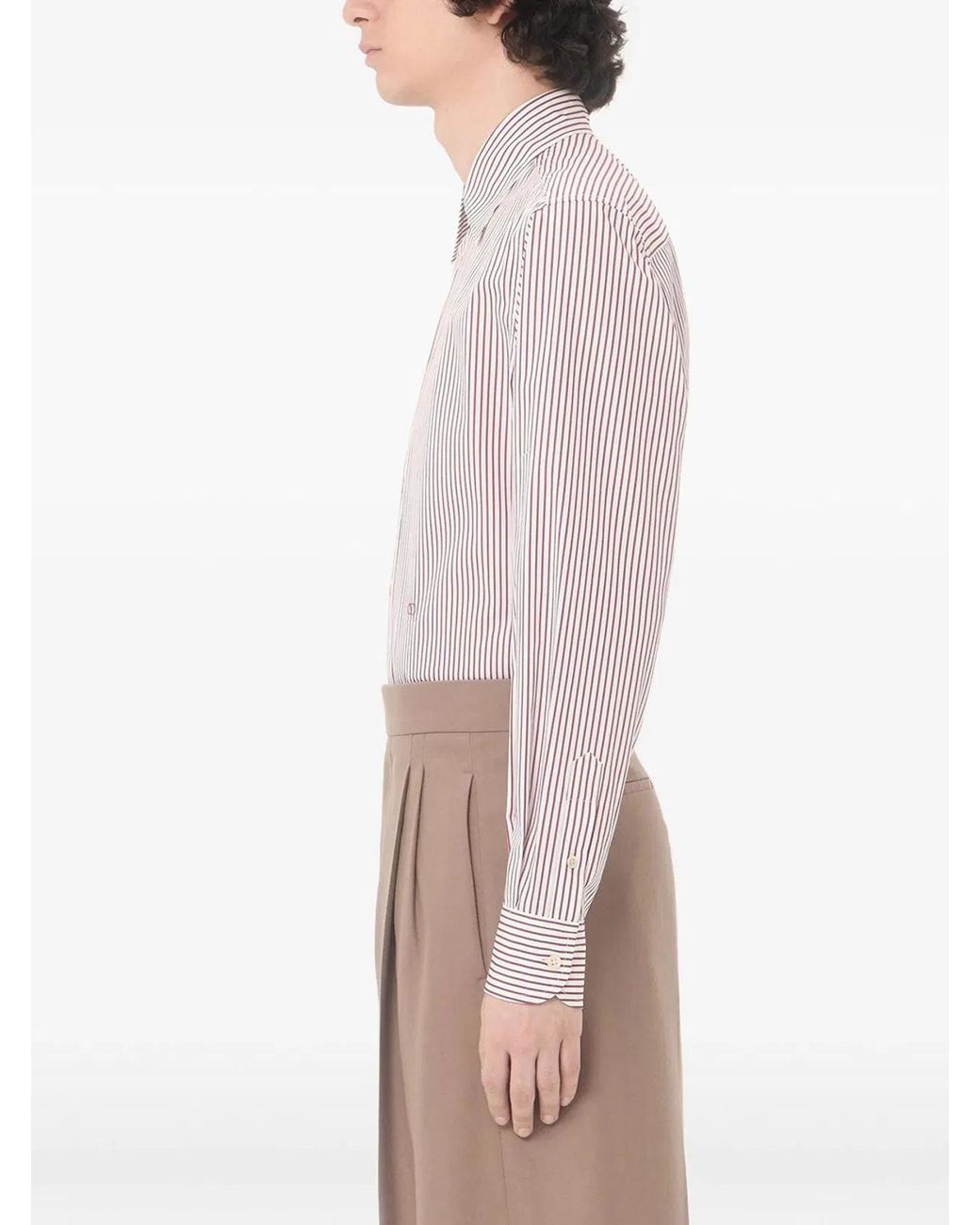 Valentino Garavani Pink Cotton Poplin Striped Shirt With Vlogo Embroidery for men