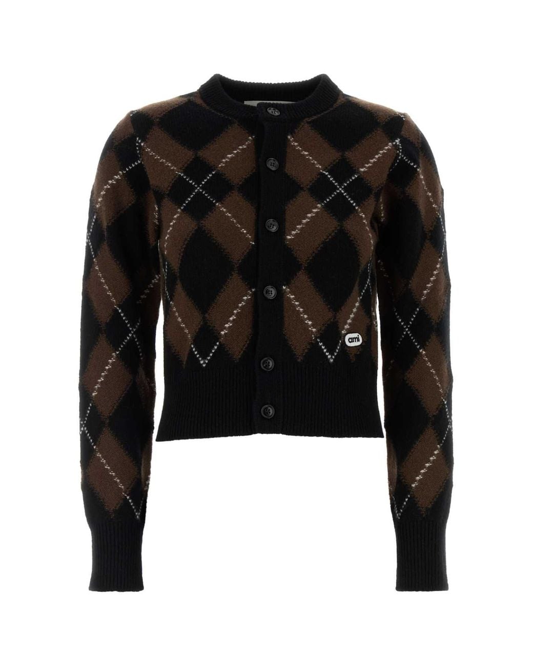 AMI Black Embroidered Virgin Wool Cardigan