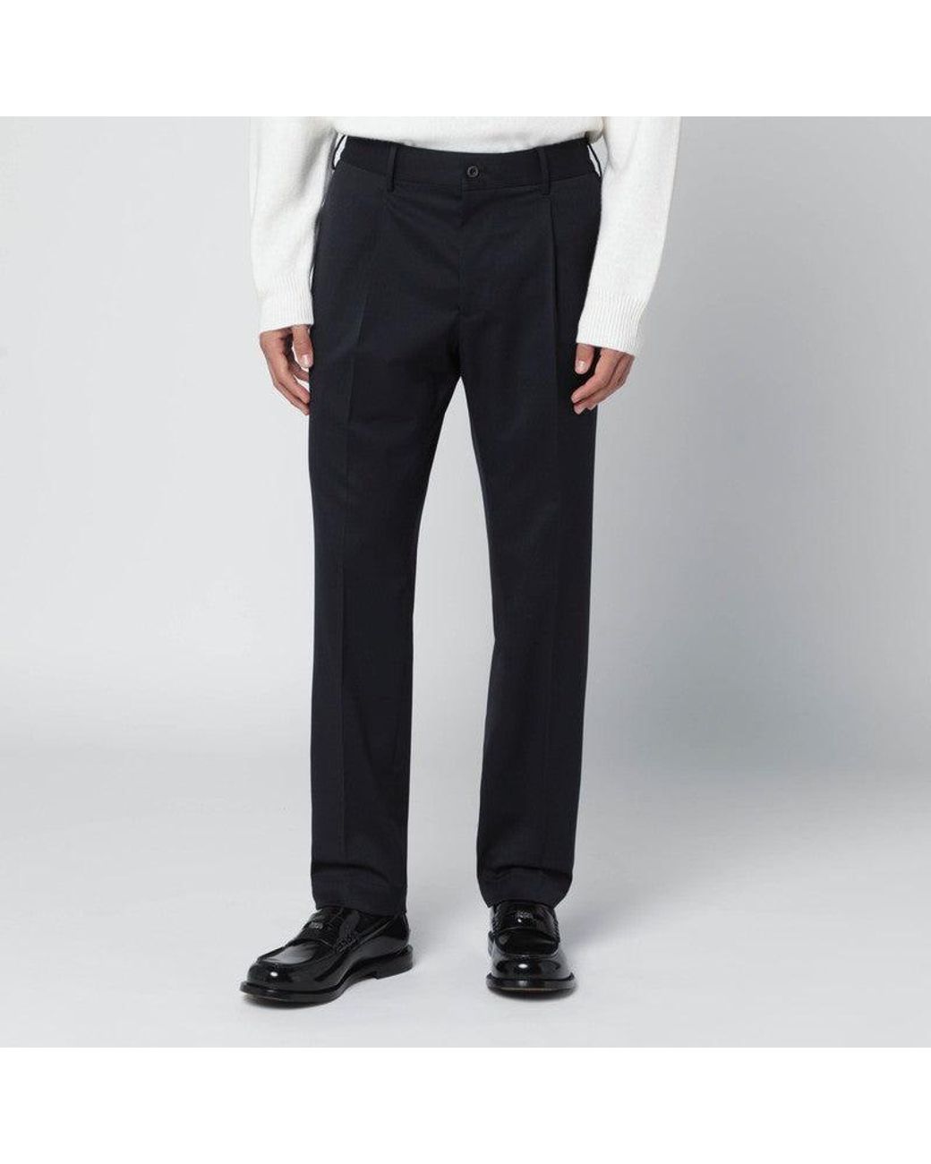 Santaniello Blue Wool Blend Trousers for men