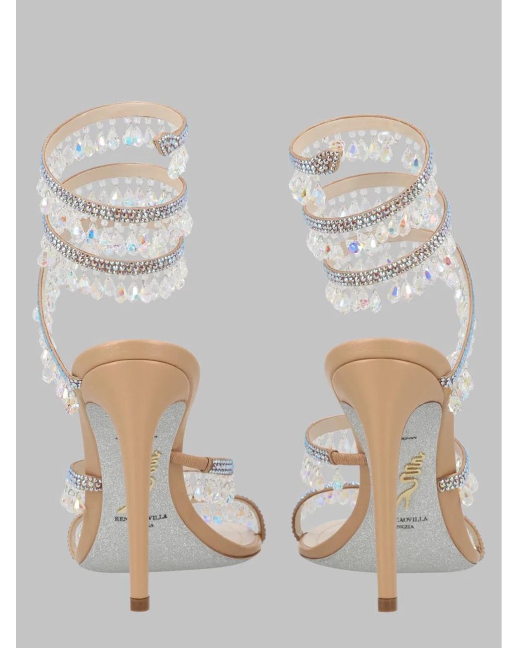Rene Caovilla Natural Heeled Sandal Chandelier Satin