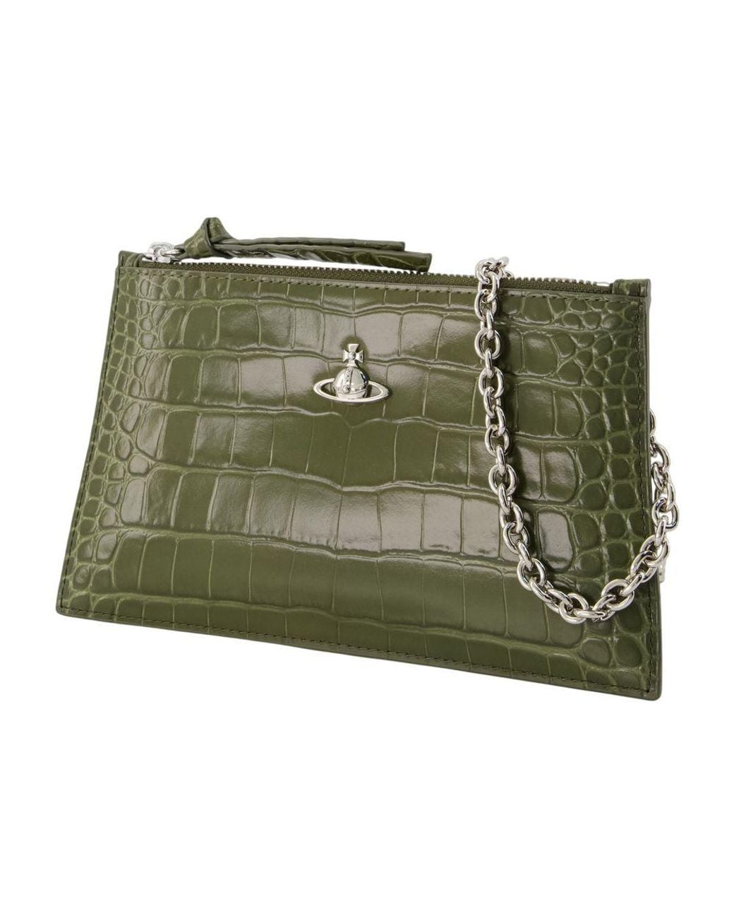 Vivienne Westwood Green Small Flat Zip Clutch