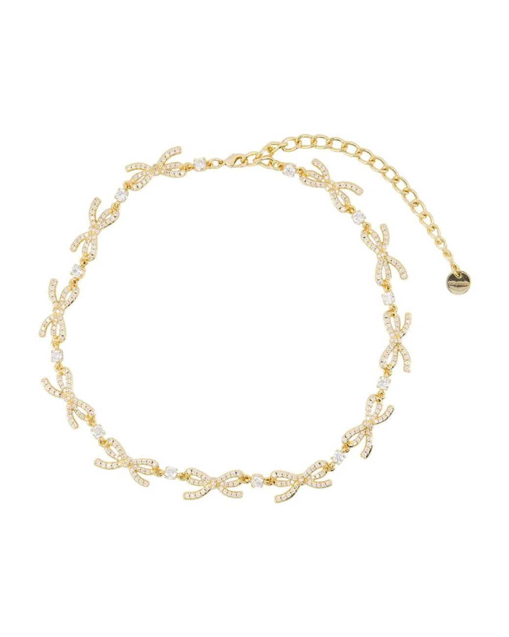 Self-Portrait Metallic Crystal Bows Necklace