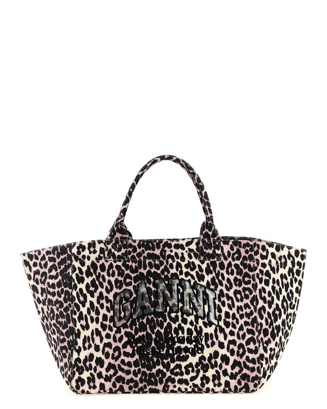 Ganni Black 'Leopard Sequin Xxl Tote' Shopping Bag